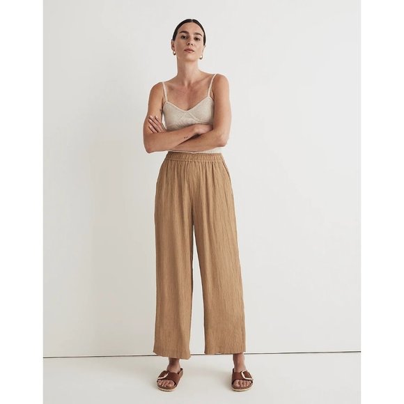 Madewell Pants - Madewell Crinkled Crepe Straight-Leg Crop Khaki Wide Drapey Pants Size 8, Medium
